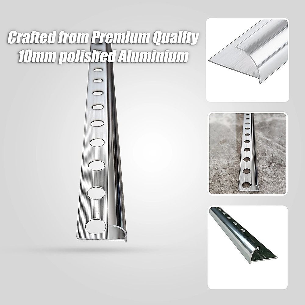 Tile Trim 10x Heavy Duty Round Edge Aluminium 10mm