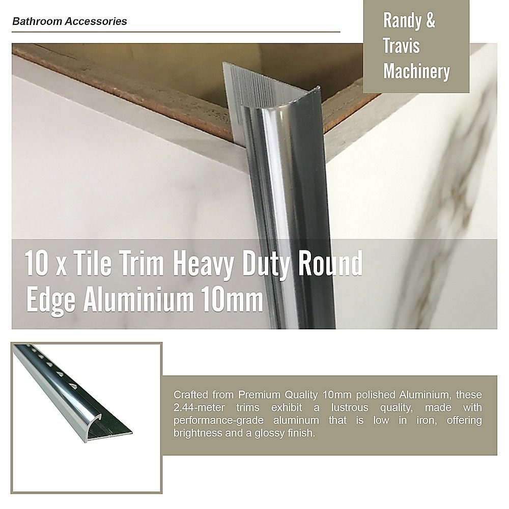 Tile Trim 10x Heavy Duty Round Edge Aluminium 10mm