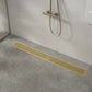Bathroom Shower Brushed Brass Grate Drain 900mm with Centre Outlet Floor Waste Square Pattern