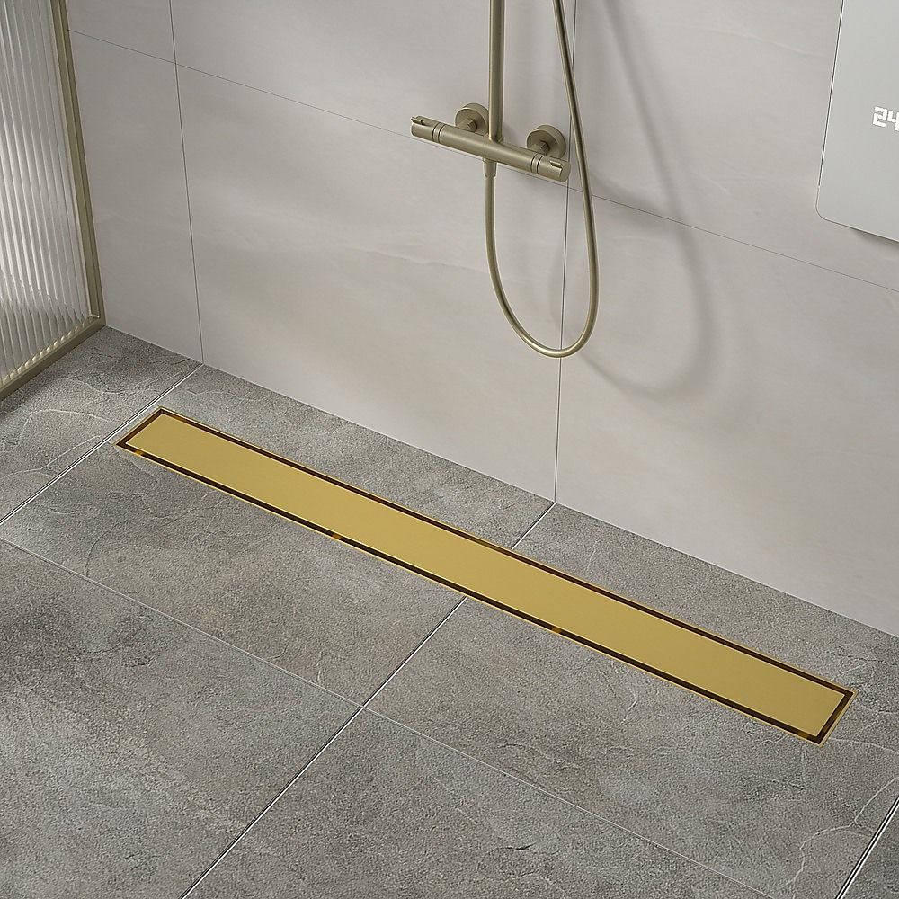 Tile Insert Bathroom Shower Brushed Brass Grate Drain 800mm with Centre Outlet Floor Waste