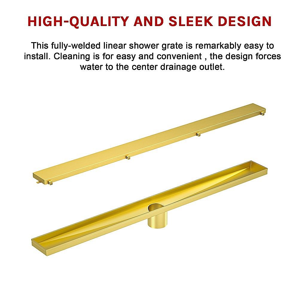 Tile Insert Bathroom Shower Brushed Brass Grate Drain 800mm with Centre Outlet Floor Waste