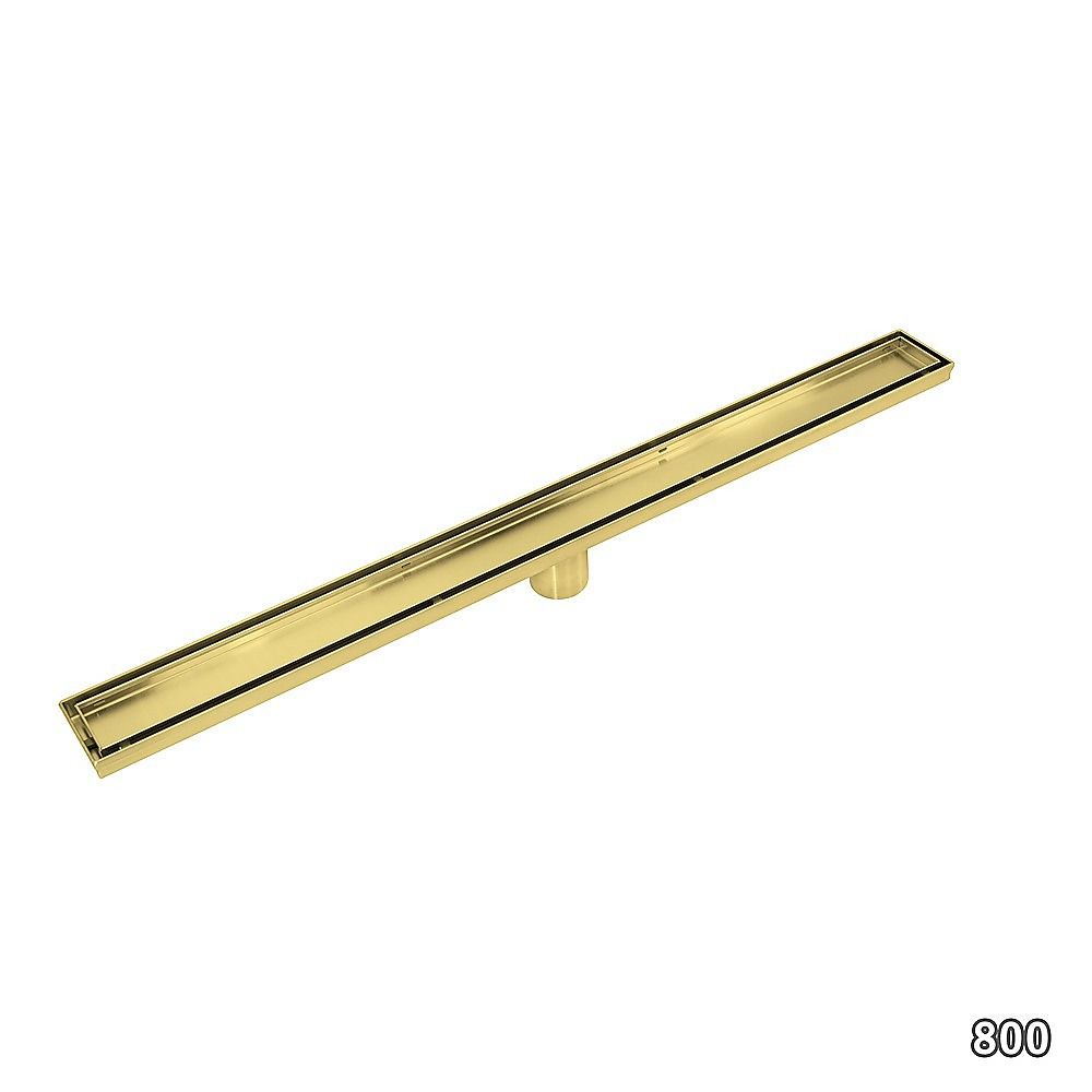 Tile Insert Bathroom Shower Brushed Brass Grate Drain 800mm with Centre Outlet Floor Waste