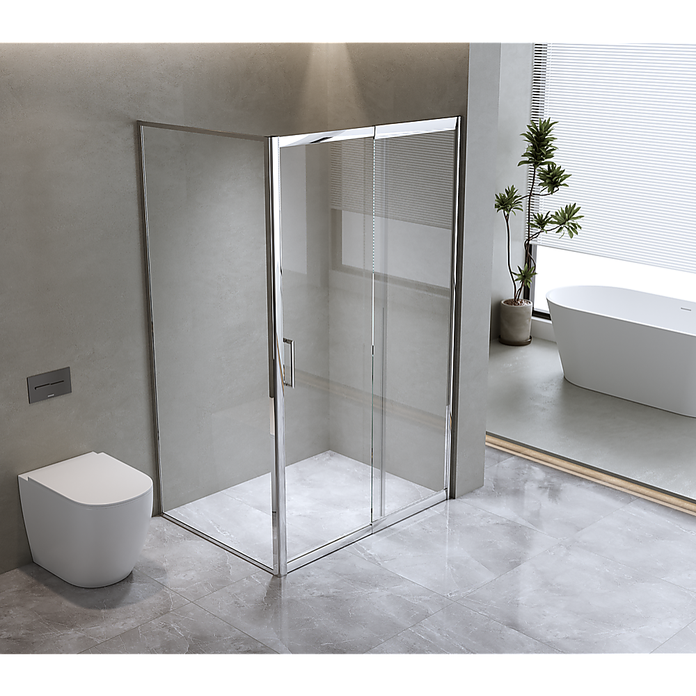 Glass Shower Screen Adjustable 1300x1010mm Single Door Corner Sliding Chrome Finish