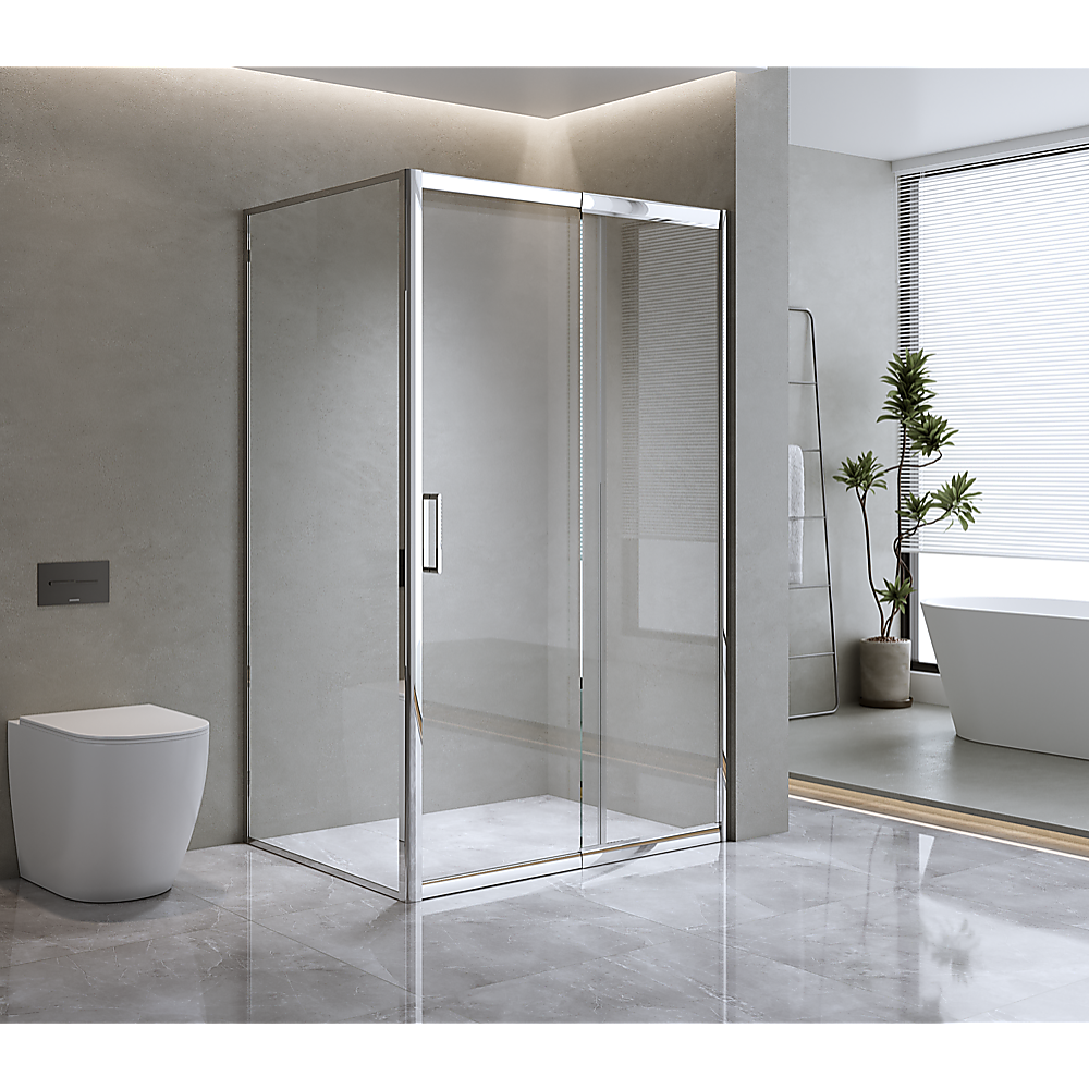 Glass Shower Screen Adjustable 1400x1010mm Single Door Corner Sliding Chrome Finish