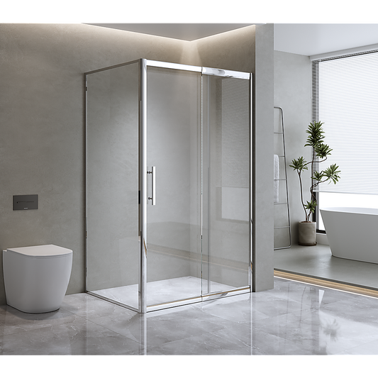 Adjustable 1400x1010mm Single Door Corner Sliding Glass Shower Screen in Chrome