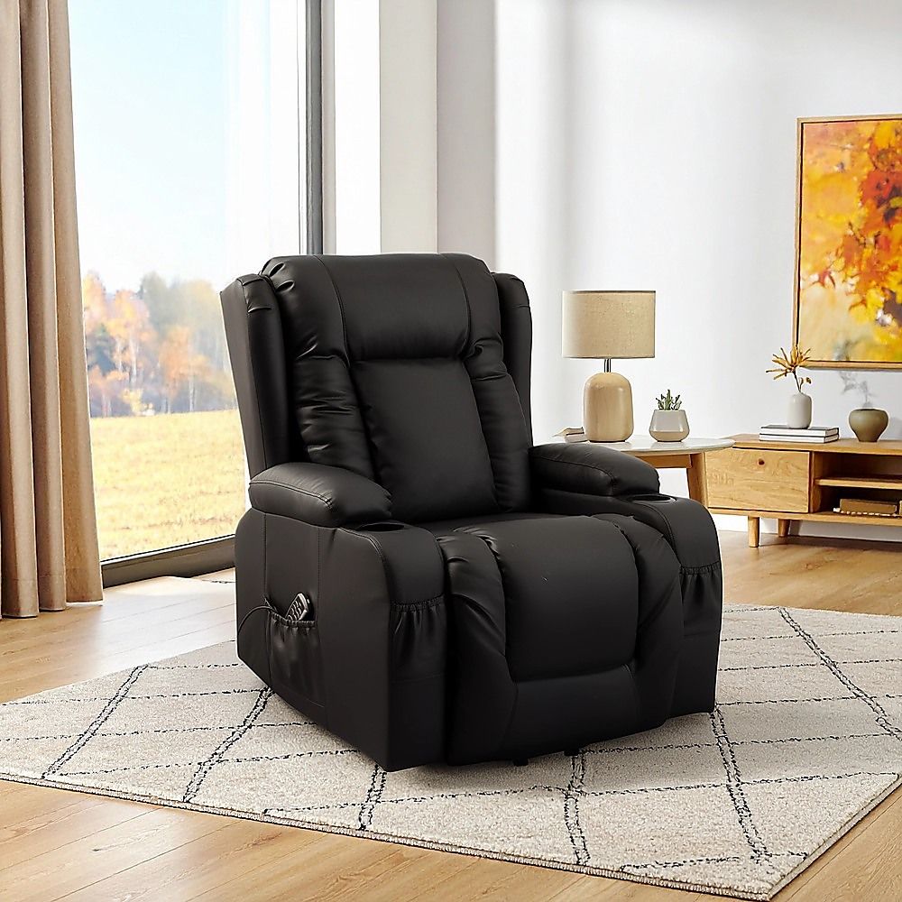 Heated Leather Recliner Massage Chair with USB Port - Lift Function