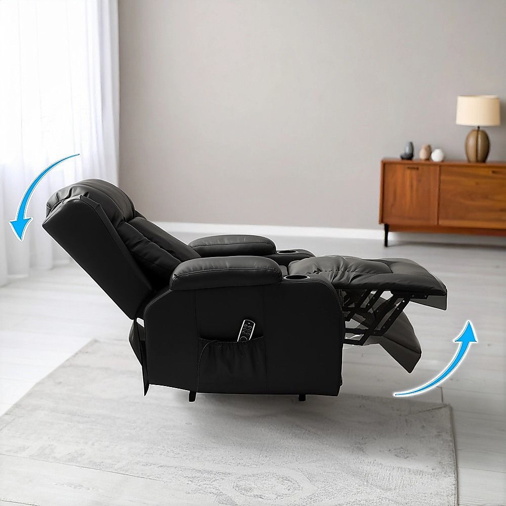 Heated Leather Recliner Massage Chair with USB Port - Lift Function