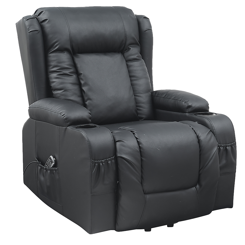 Heated Leather Recliner Massage Chair with USB Port - Lift Function