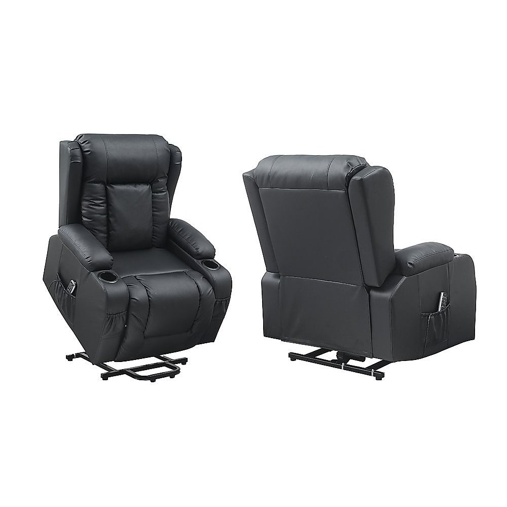Heated Leather Recliner Massage Chair with USB Port - Lift Function