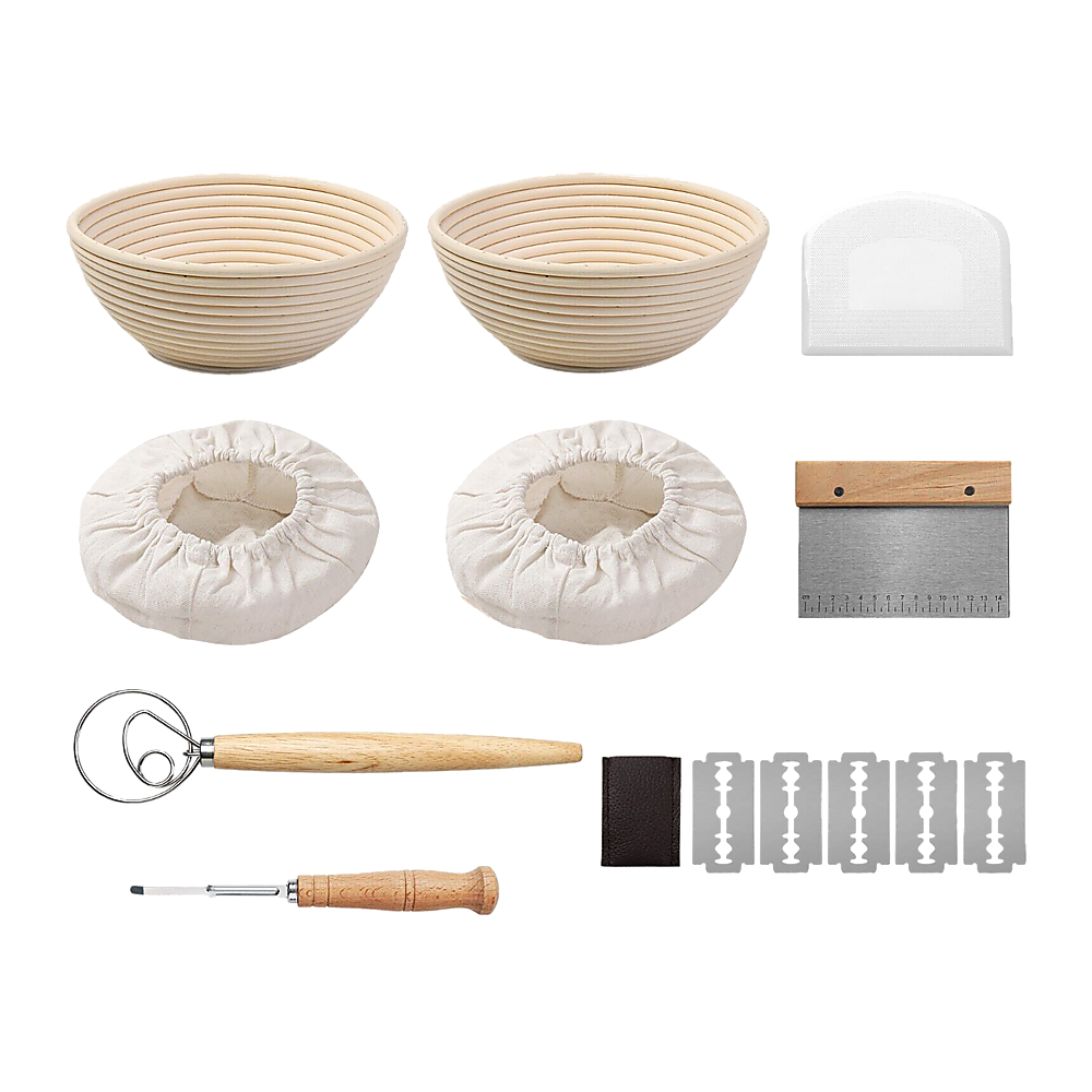 Bread Proofing Set 2 x 9" - Sourdough Bread Making Kit with Round Bowls
