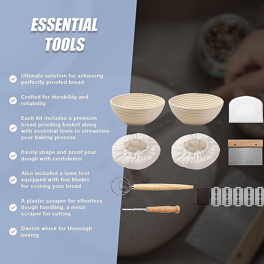 Bread Proofing Set 2 x 9" - Sourdough Bread Making Kit with Round Bowls
