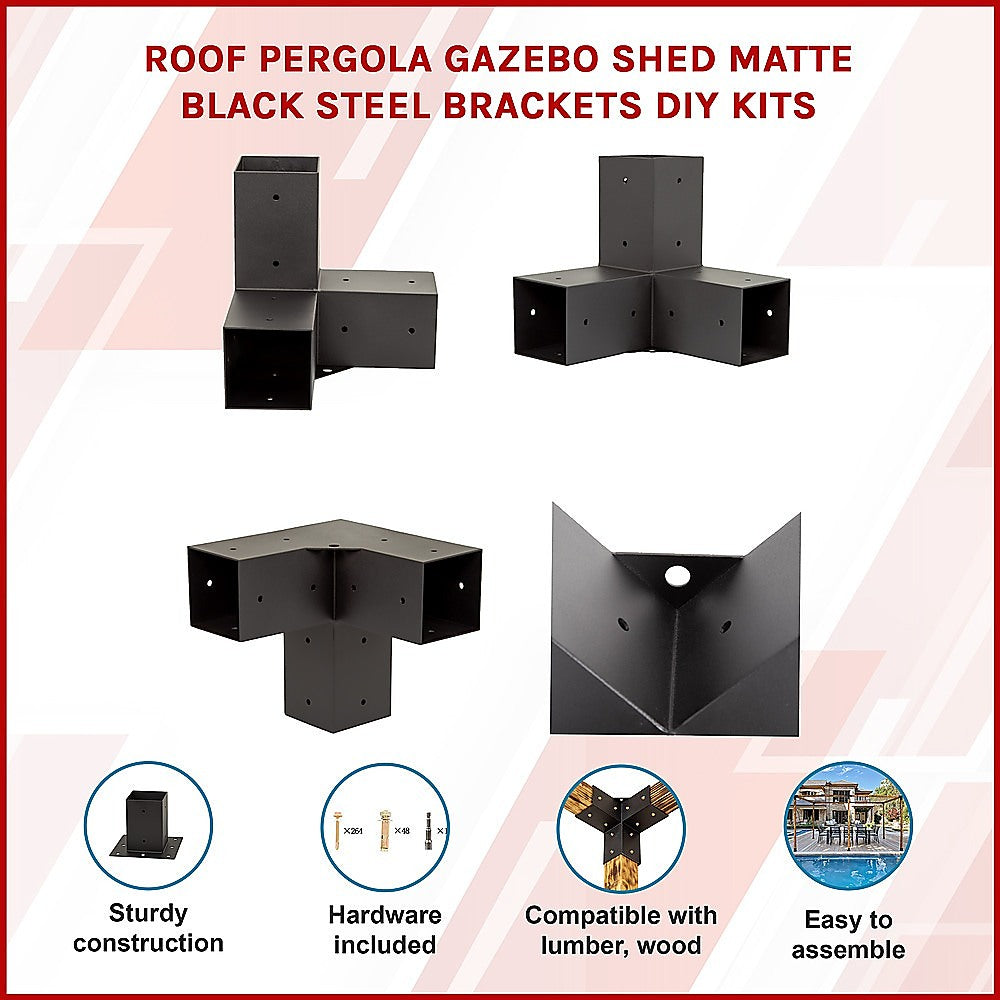 Roof Pergola Gazebo Shed - Matte Black Steel Brackets DIY Kit