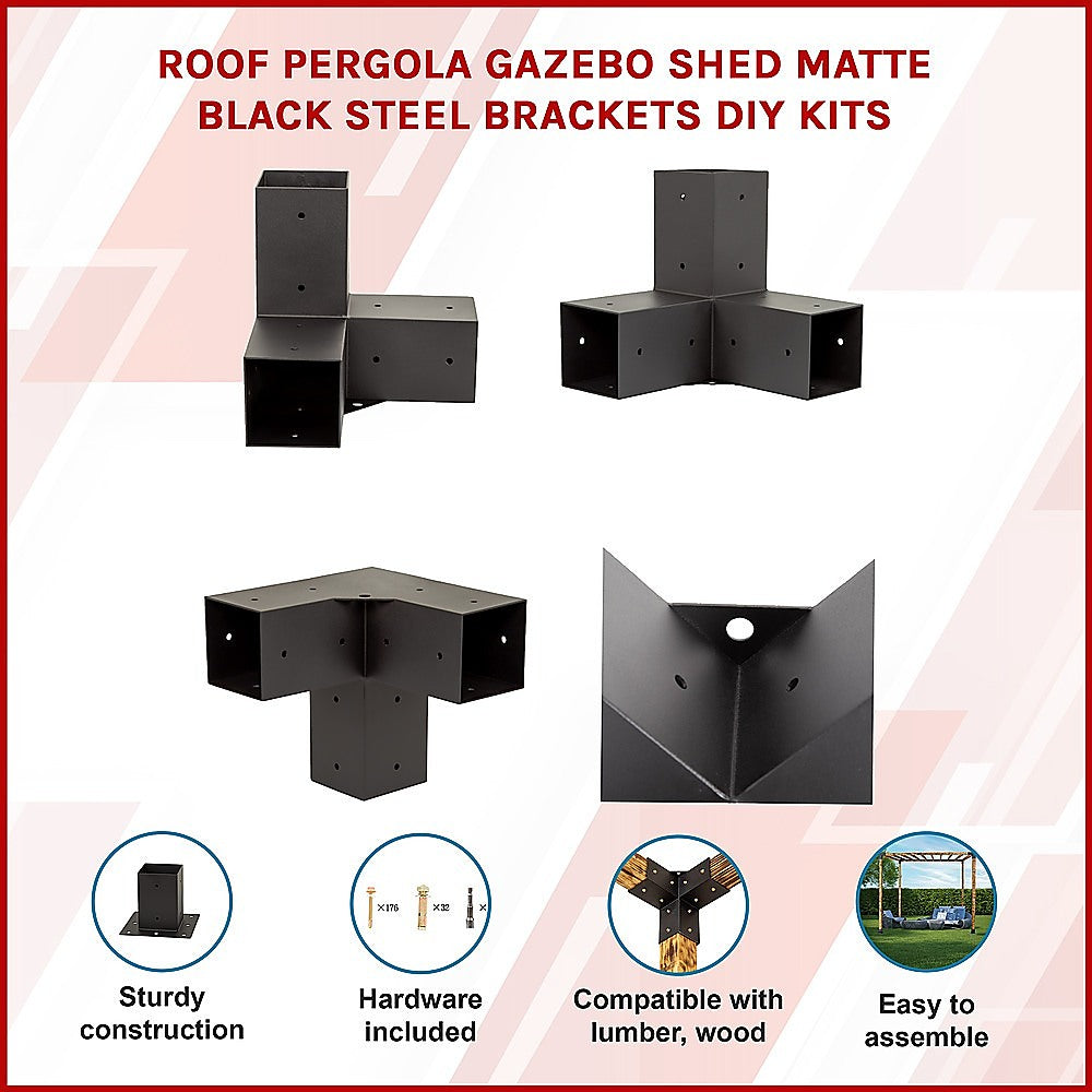 Roof Pergola Gazebo Shed - Matte Black Steel Brackets DIY Kit