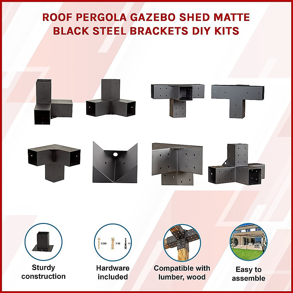 Roof Pergola Gazebo Shed - Matte Black Steel Brackets DIY Kit