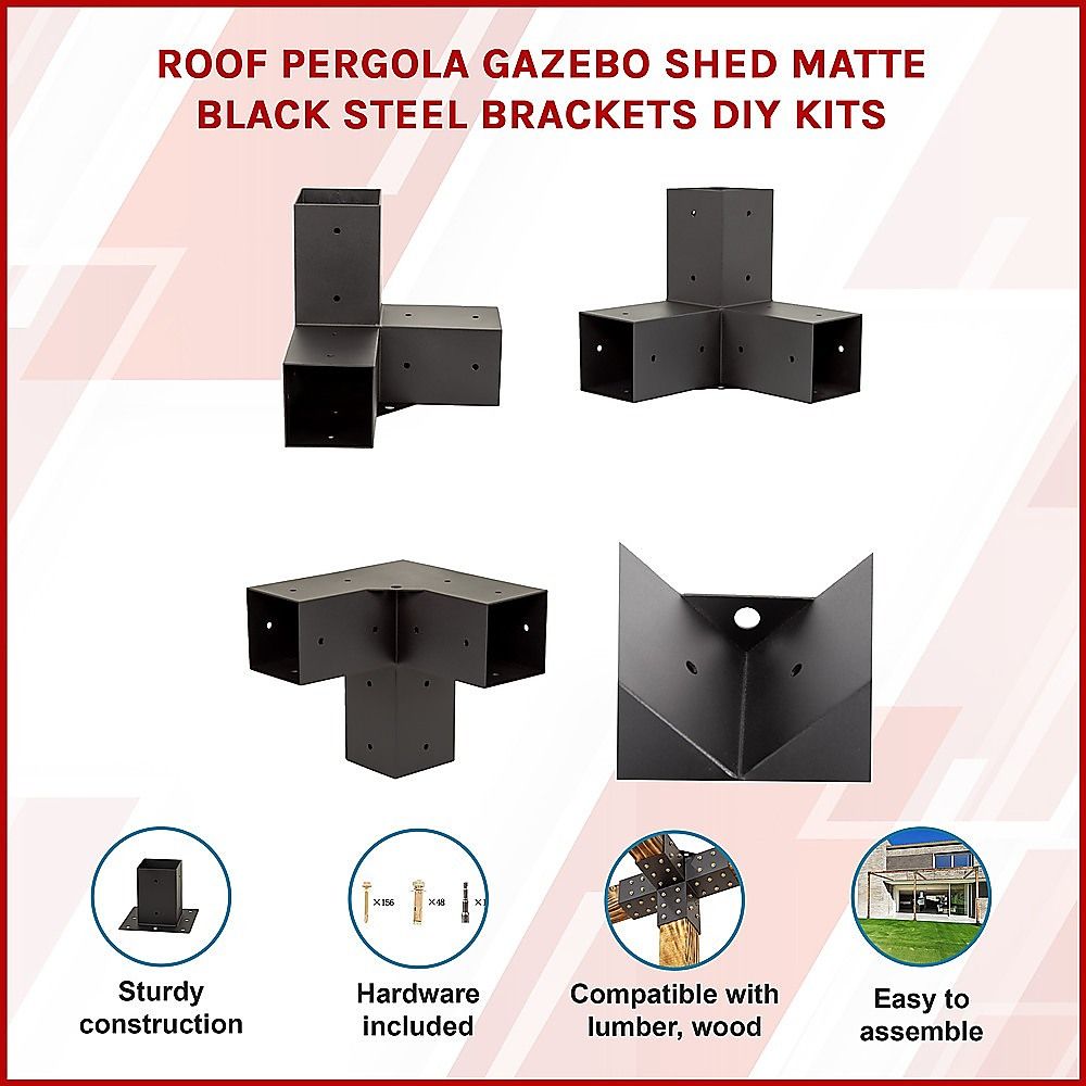 Roof Pergola Gazebo Shed - Matte Black Steel Brackets DIY Kit