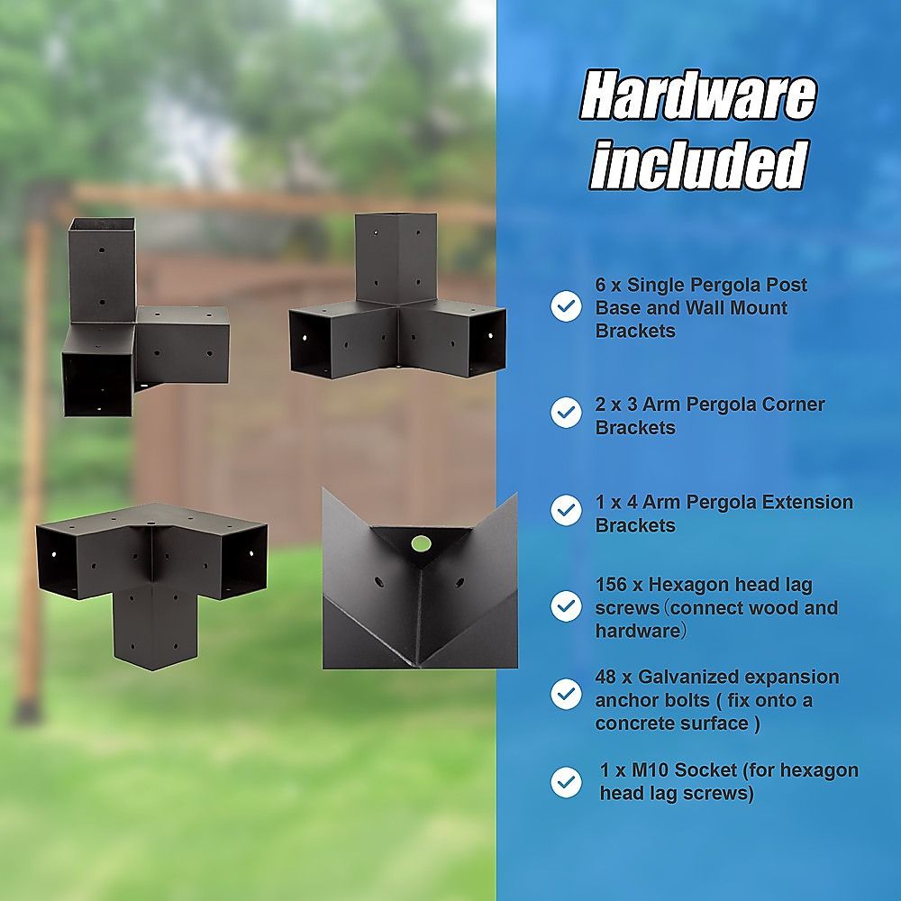 Roof Pergola Gazebo Shed - Matte Black Steel Brackets DIY Kit