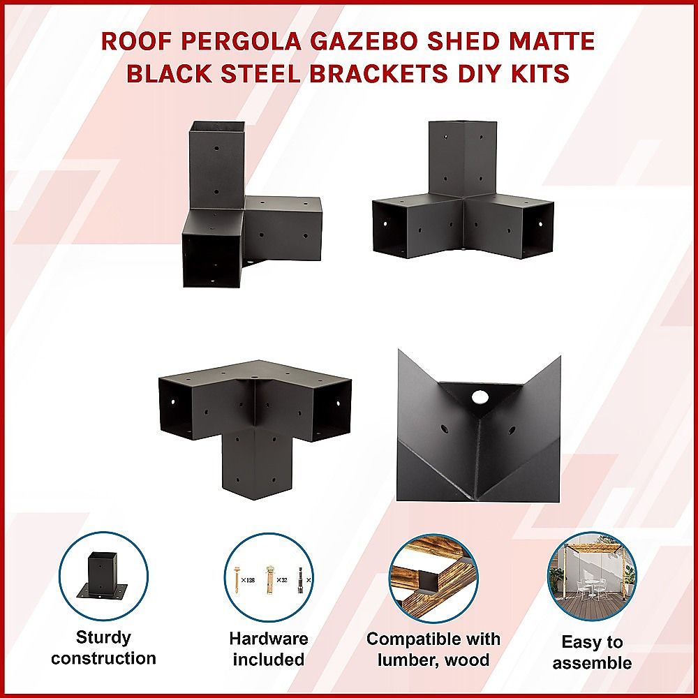 Roof Pergola Gazebo Shed - Matte Black Steel Brackets DIY Kit