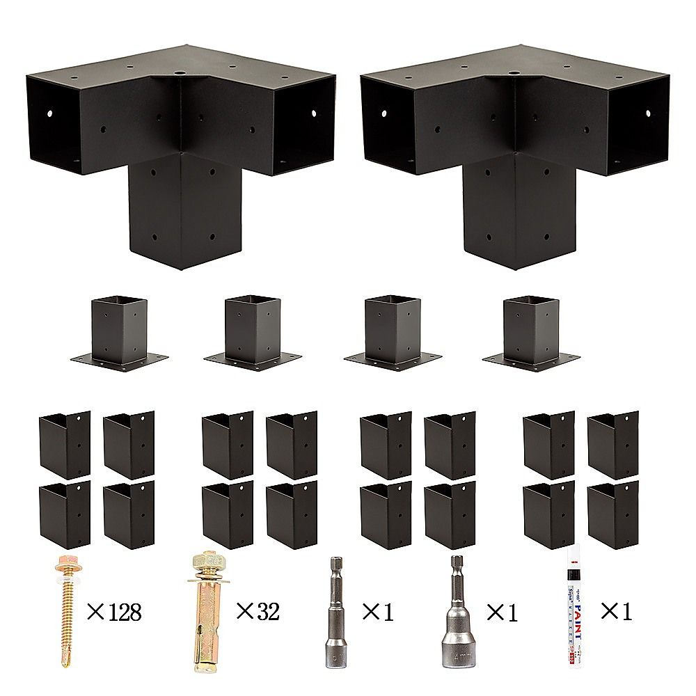 Roof Pergola Gazebo Shed - Matte Black Steel Brackets DIY Kit