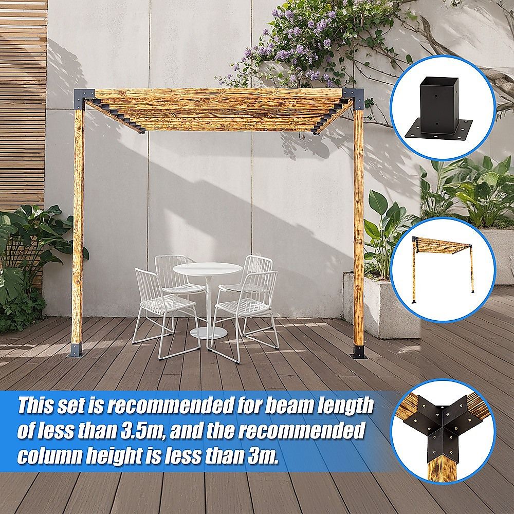 Roof Pergola Gazebo Shed - Matte Black Steel Brackets DIY Kit
