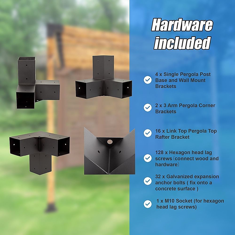 Roof Pergola Gazebo Shed - Matte Black Steel Brackets DIY Kit