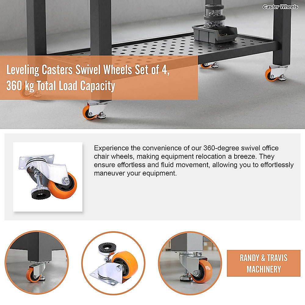 Leveling Casters Swivel Wheels - Set of 4 - 360kg Total Load Capacity