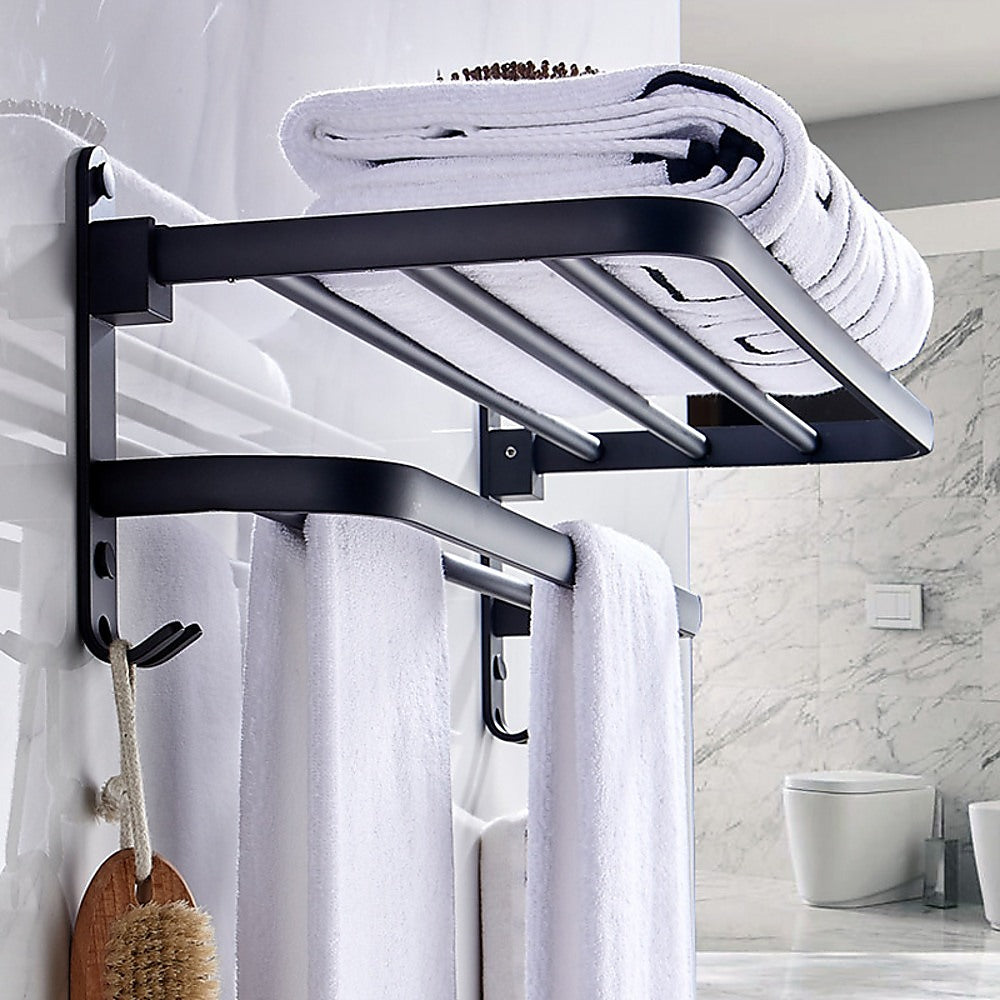 Towel Rack Folding Holder with Hook Accessories Wall Hanger Aluminium Bar Shelf