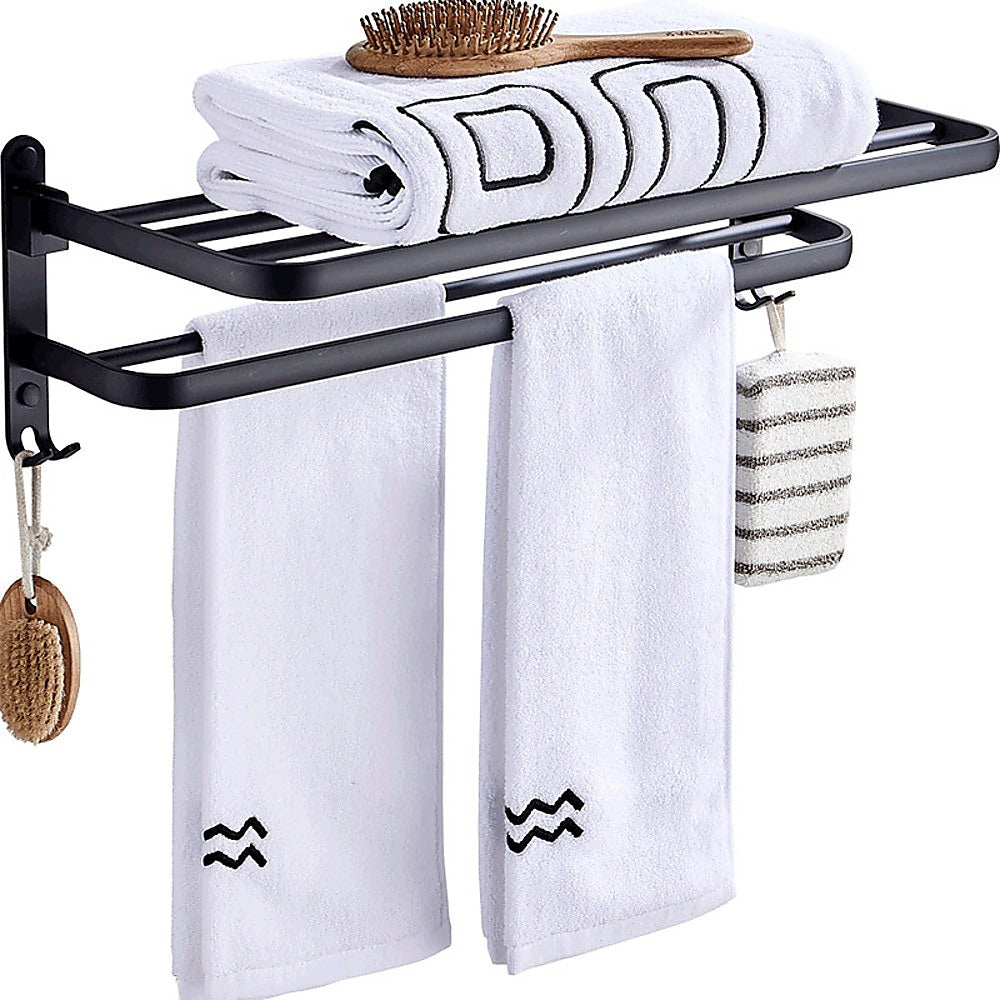 Towel Rack Folding Holder with Hook Accessories Wall Hanger Aluminium Bar Shelf