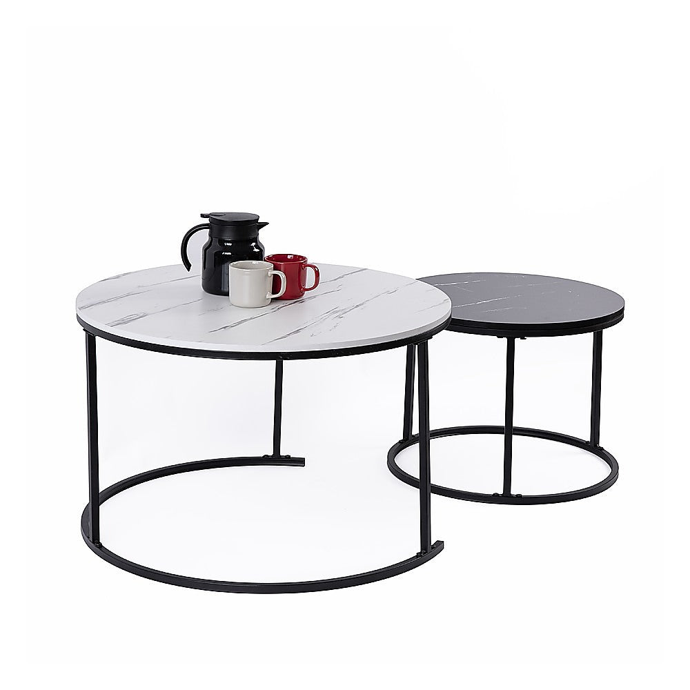 Set of 2 Coffee Table Round Marble Nesting Side End Table Furniture