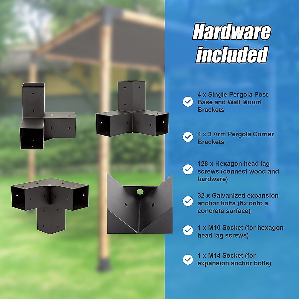 Roof Pergola Gazebo Shed - Matte Black Steel Brackets & Black Screen DIY Kit