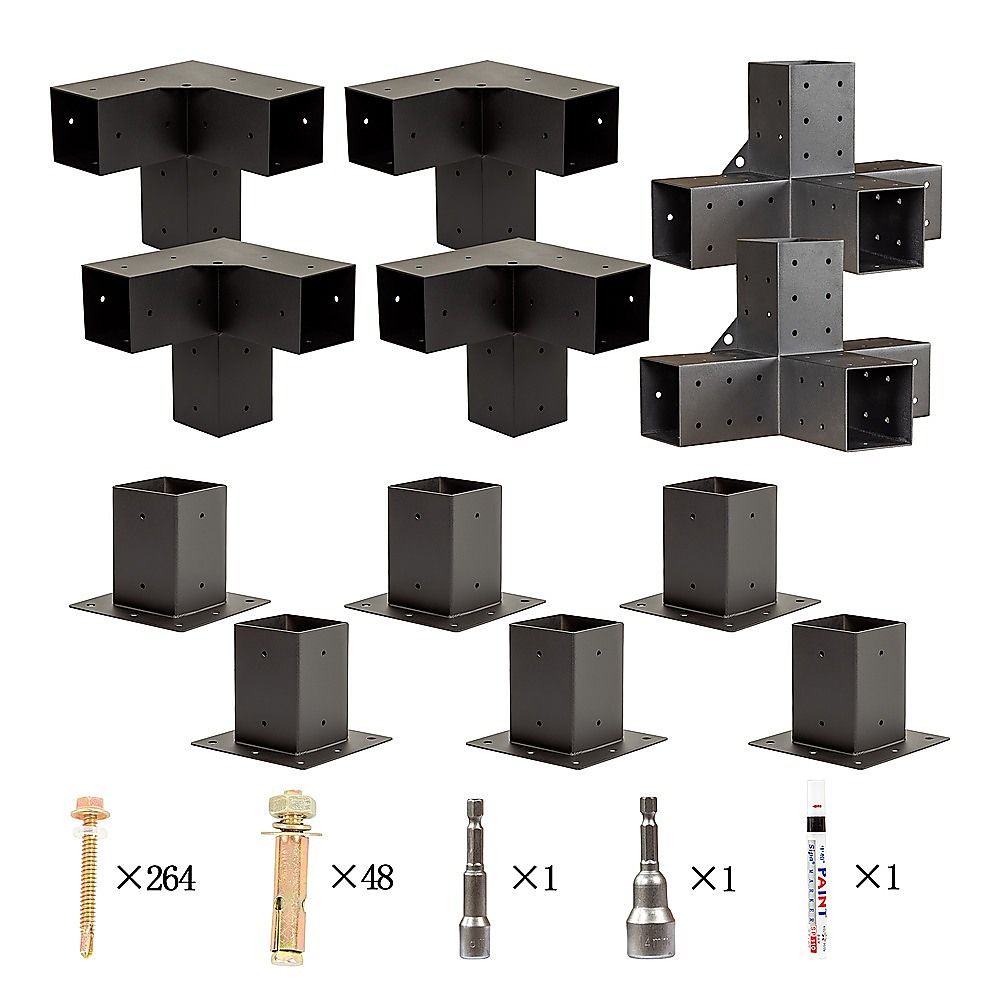 Roof Pergola Gazebo Shed - Matte Black Steel Brackets & Black Screens DIY Kit