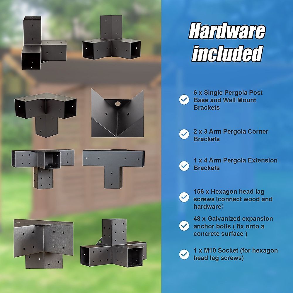 Roof Pergola Gazebo Shed - Matte Black Steel Brackets & Black Screens DIY Kit