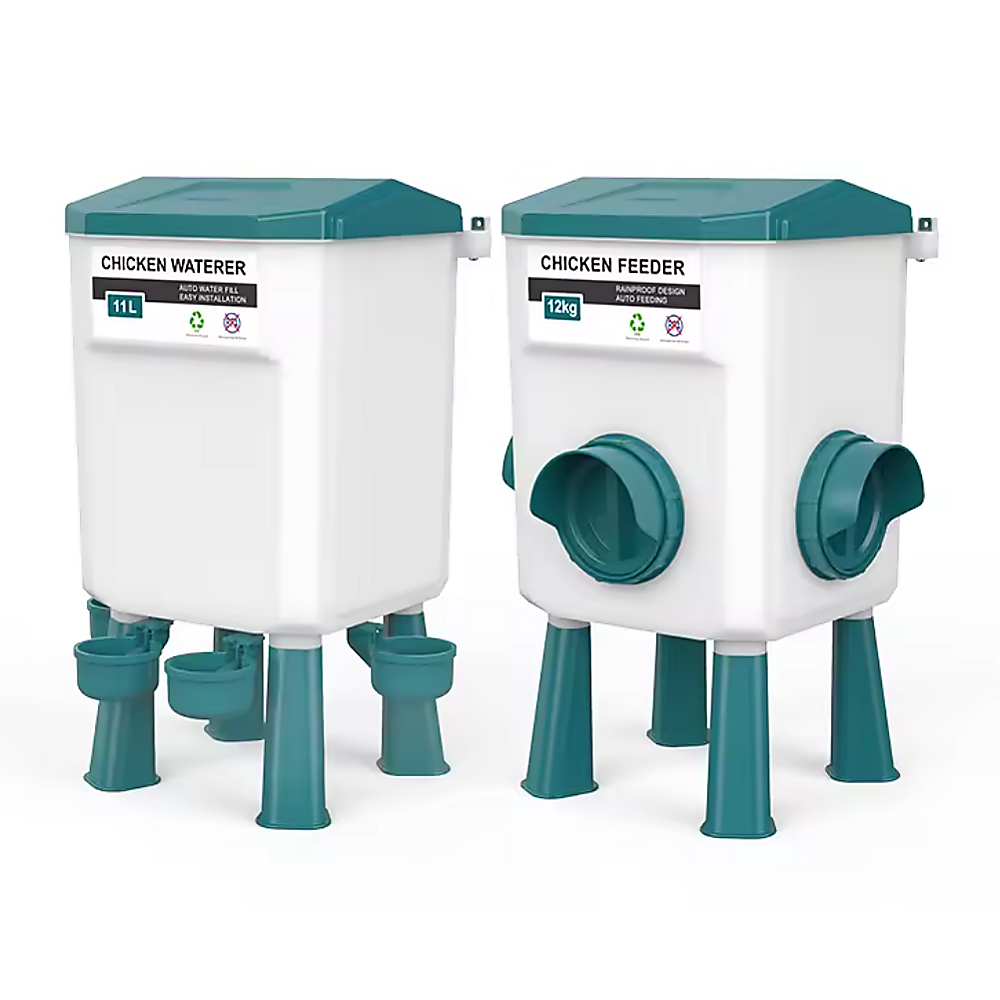 Chicken Feeder Water Food Treadle Poultry Feeder - 12KG Capacity, 11L
