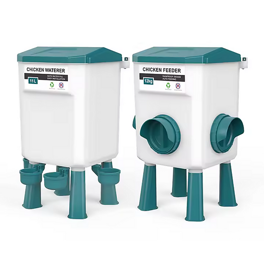 Chicken Feeder Water Food Treadle Poultry Feeder - 12KG Capacity, 11L