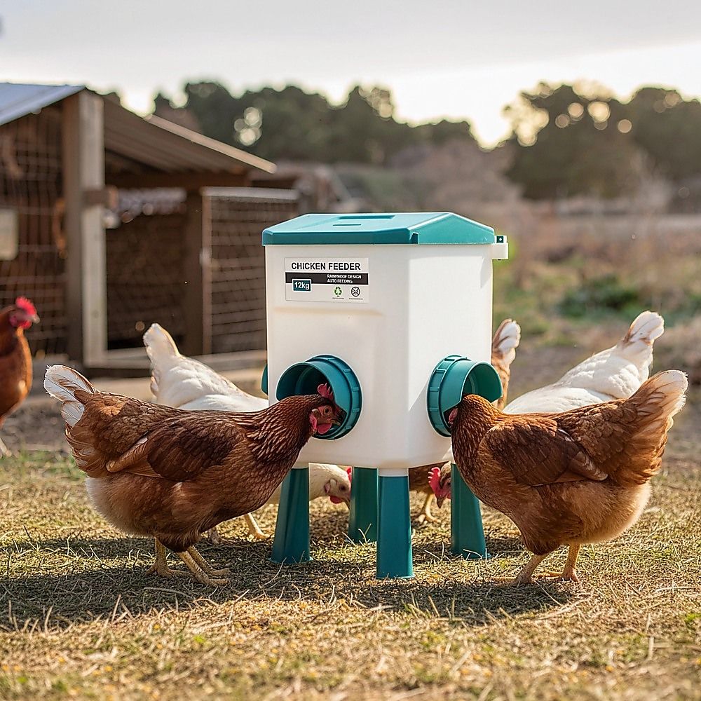 Chicken Feeder Water Food Treadle Poultry Feeder - 12KG Capacity, 11L