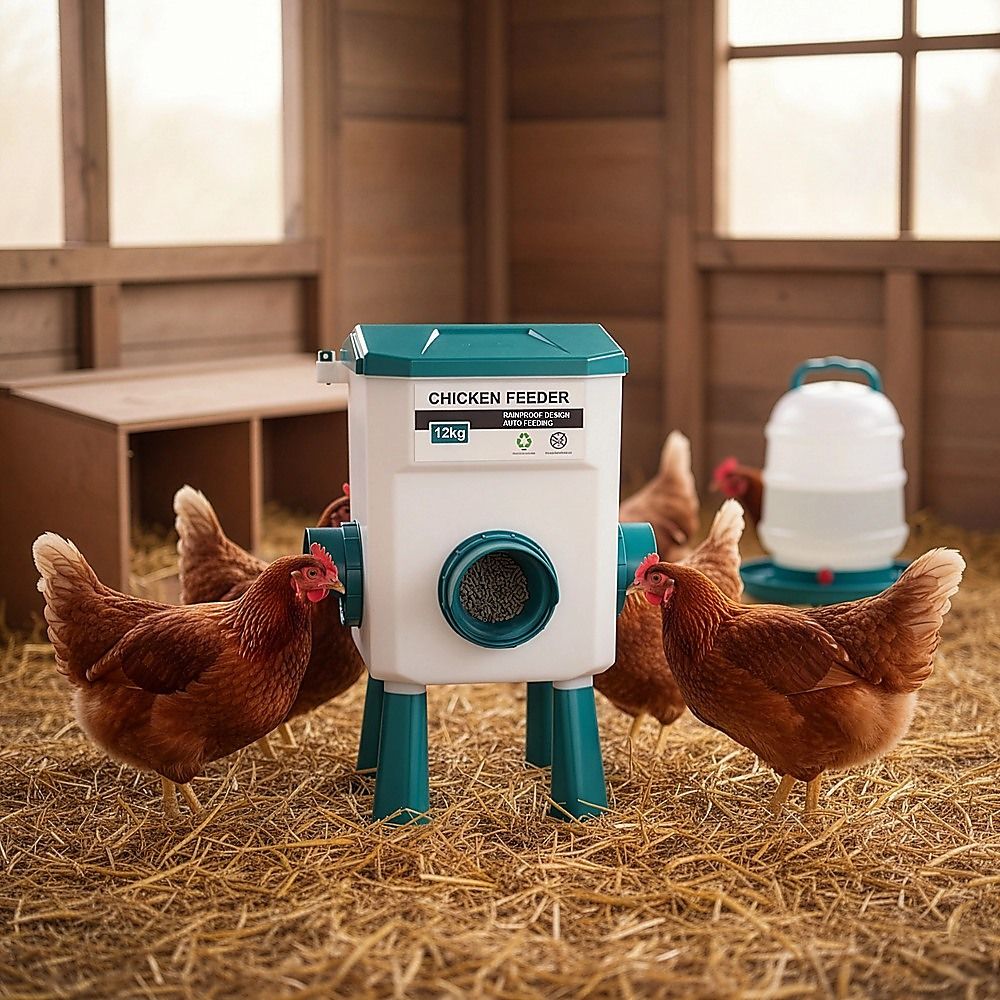 Chicken Feeder Water Food Treadle Poultry Feeder - 12KG Capacity, 11L