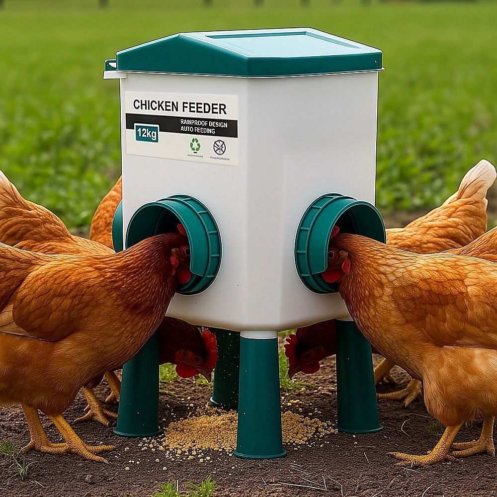 Chicken Feeder Water Food Treadle Poultry Feeder - 12KG Capacity, 11L