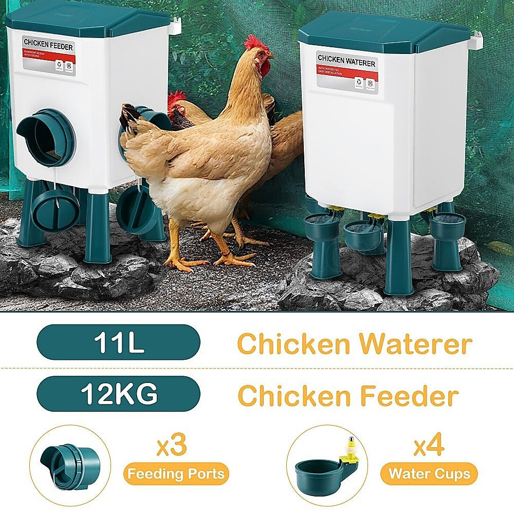 Chicken Feeder Water Food Treadle Poultry Feeder - 12KG Capacity, 11L