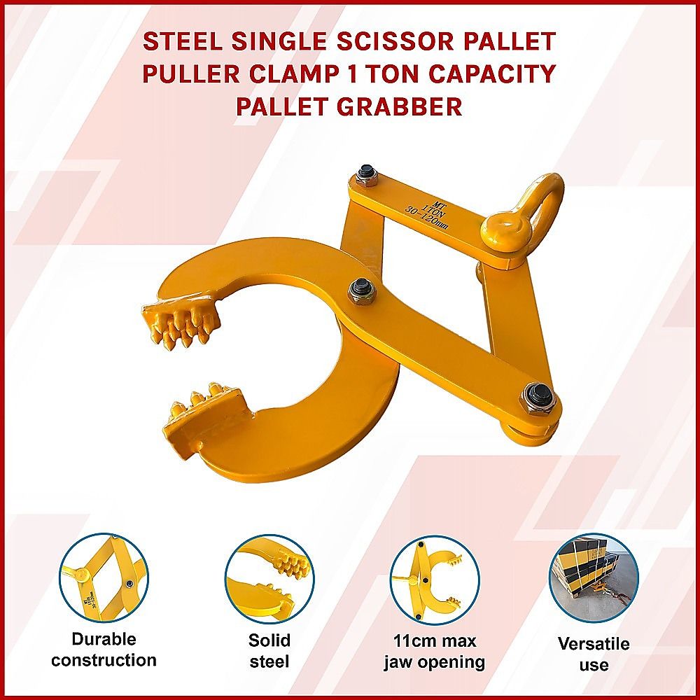 Steel Single Scissor Pallet Puller Clamp - 1 Ton Capacity Pallet Grabber