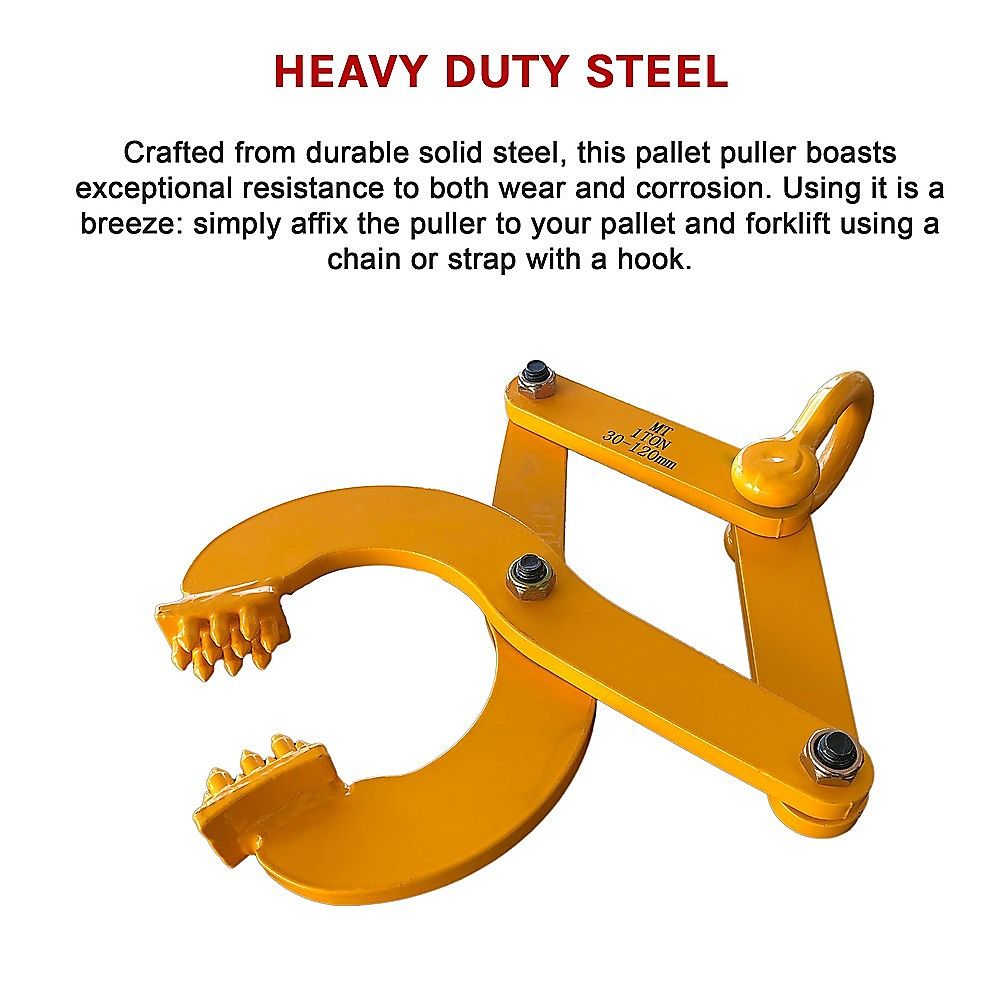 Steel Single Scissor Pallet Puller Clamp - 1 Ton Capacity Pallet Grabber