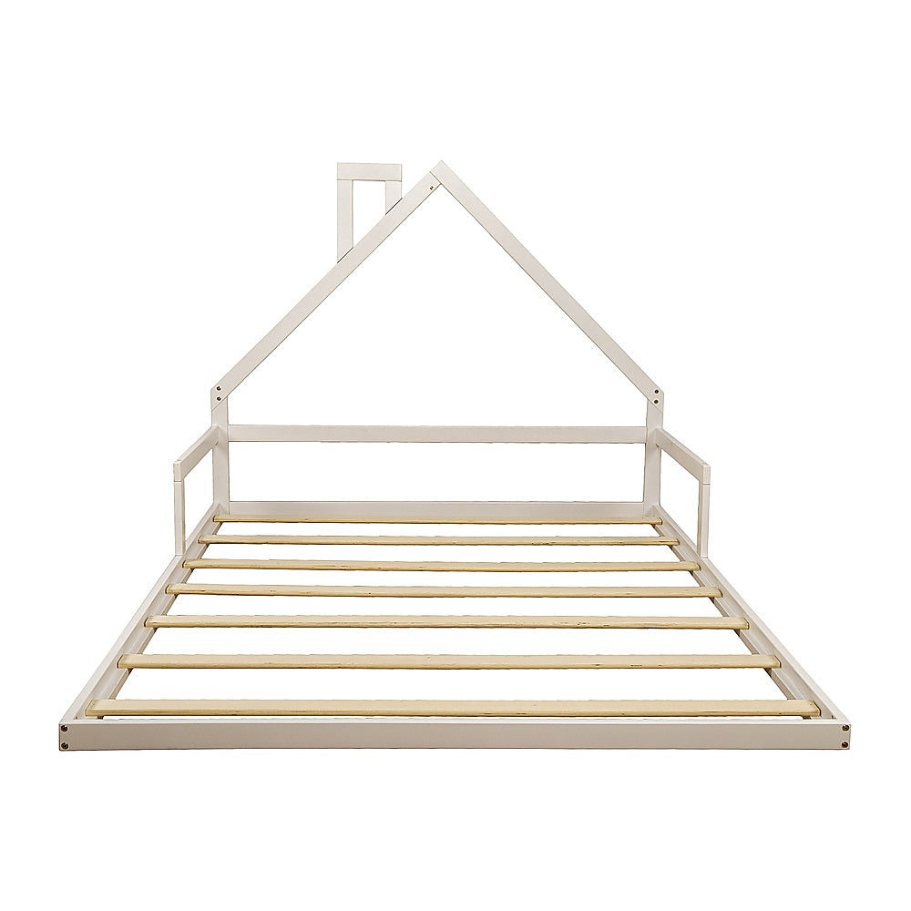 Pine Wood Floor Bed House Frame for Kids and Toddlers