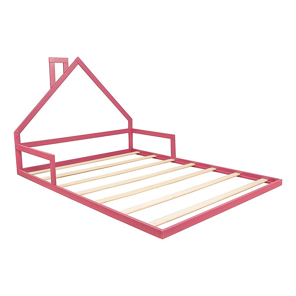 Pine Wood Floor Bed House Frame for Kids and Toddlers