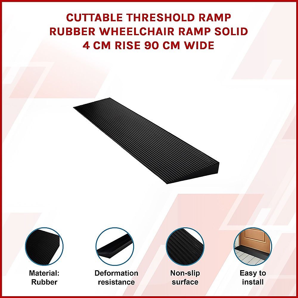 Cuttable Threshold Ramp Rubber Wheelchair Ramp Solid 4 cm Rise 90 cm Wide