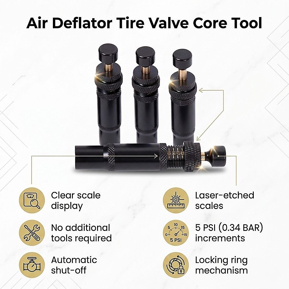 Tyre Deflators x4 Air Deflator Tire Valve Core Tool 10-30 PSI - Portable 4WD
