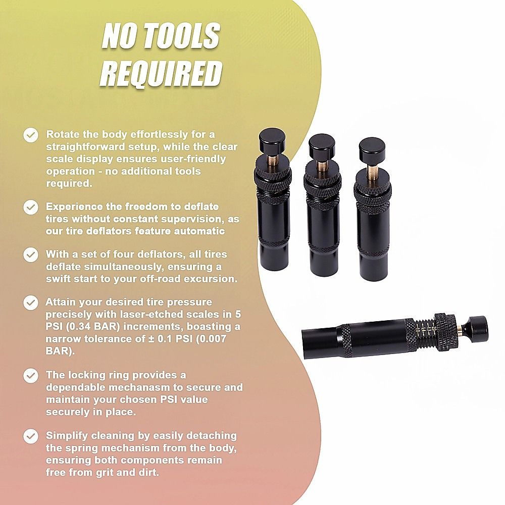 Tyre Deflators x4 Air Deflator Tire Valve Core Tool 10-30 PSI - Portable 4WD