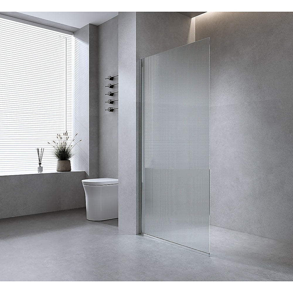 100cm Reeded Glass Shower Screen with Black Wall Channel and Square Pole