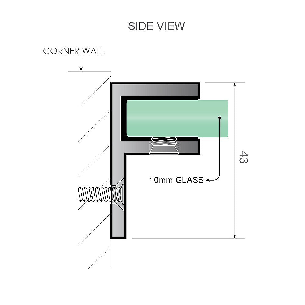 90x210cm Glass Shower Screen with Nickel F-Brackets and Square Pole