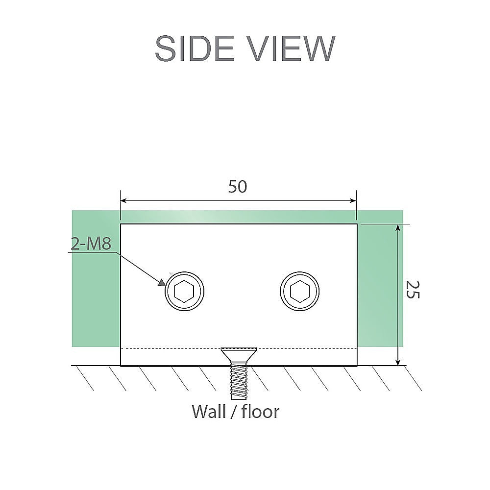 100x200cm Glass Shower Screen with Gunmetal Wall U-Brackets
