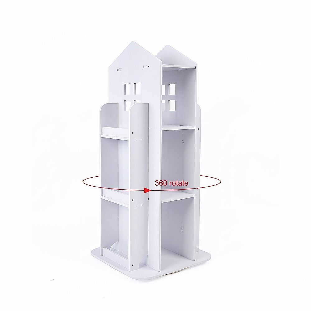 Rotating Bookcase Bookshelf Kid's Book Organiser Rack Wooden Castle Display Shelf