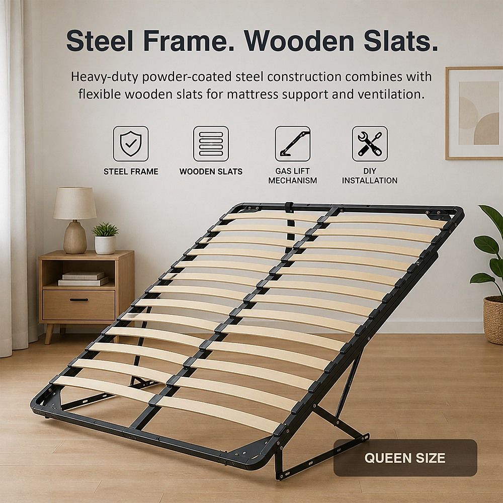 Queen Gas Lift Bed Mechanism with Frame – Storage Platform & Sofa Bed Kit