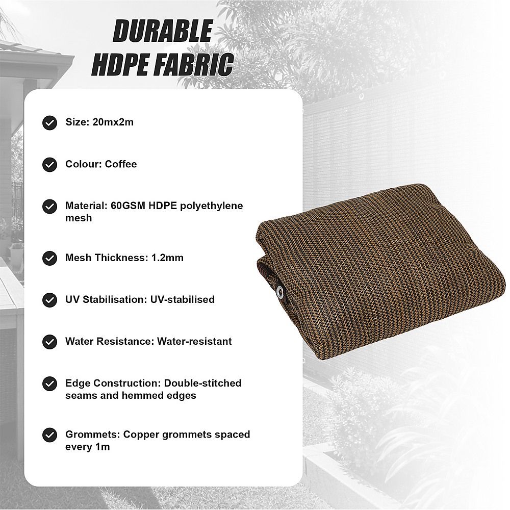 Fence Privacy Screen – 20mx2m Coffee HDPE Mesh Windscreen